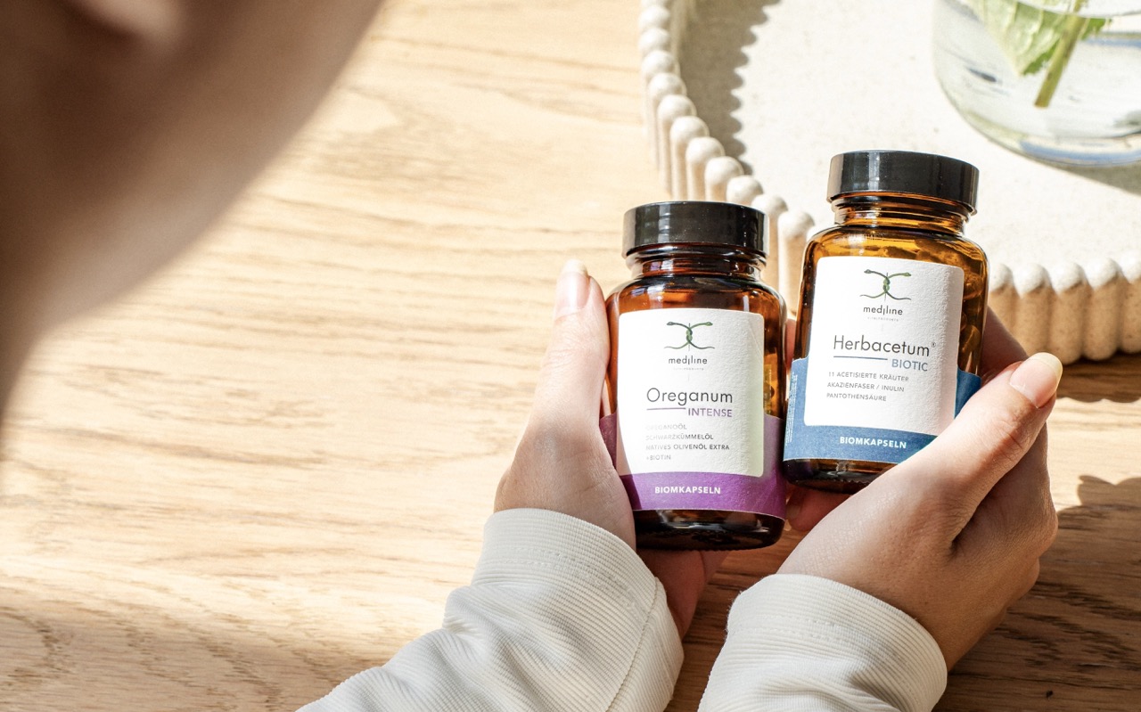 Oreganum Duo Balance Biomkur von Mediline, zwei abgestimmte Kapsel-Produkte im Set